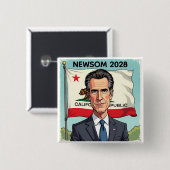 Badge Carré 5 Cm Gavin Newsom pour le Président 2028 (Devant & derrière)