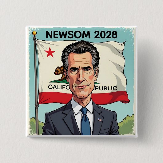 Badge Carré 5 Cm Gavin Newsom pour le Président 2028 (Devant)