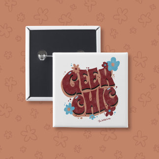 Badge Carré 5 Cm Geek Chic Lettré à la main Design de texte floral