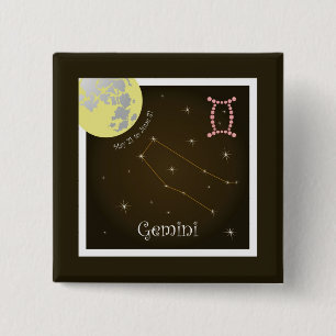 Badge Carré 5 Cm Gemini 21 mai au 21 juin Boutons