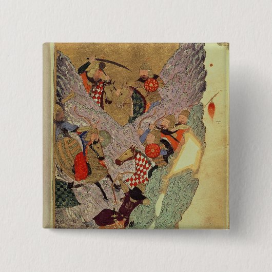 Badge Carré 5 Cm Genghis Khan (c.1162-1227) combattant les Chinois (Devant)