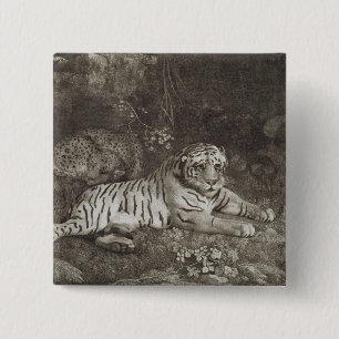 Badge Carré 5 Cm George Stubbs deux Tygers, gravé par l'artiste