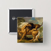 Badge Carré 5 Cm George Stubbs | un lion attaquant un cheval, (Devant & derrière)