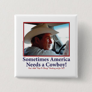 Badge Carré 5 Cm George W. Bush dans le Casquette Cowboy