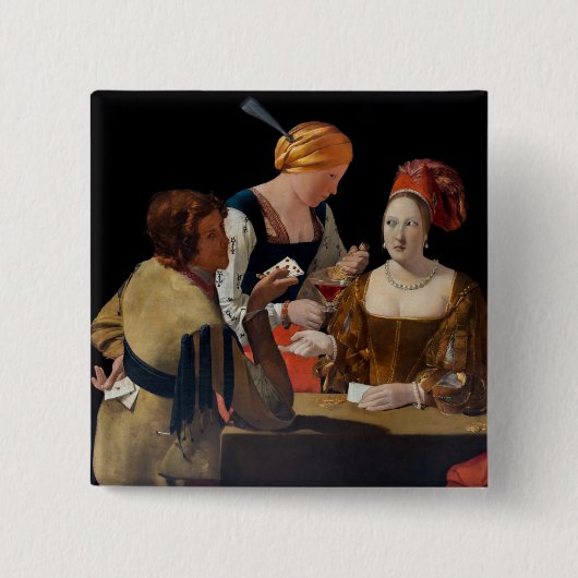 Badge Carré 5 Cm Georges de la Tour - Cheat avec l'As des Diamants (Devant)