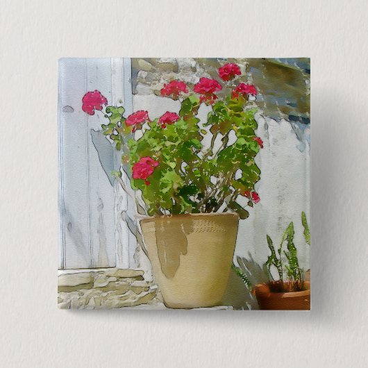 Badge Carré 5 Cm Géranium de couleur rouge (Devant)