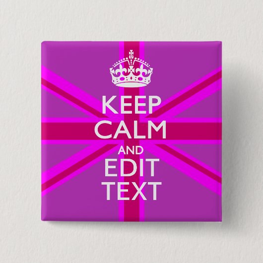 Badge Carré 5 Cm Get Your Keep Calm Text on Fuchsia Union Jack (Devant)