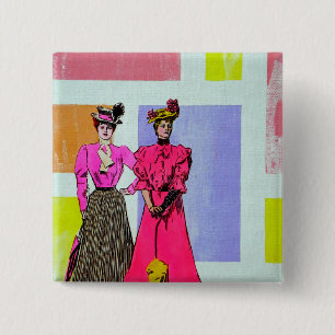 Badge Carré 5 Cm Gibson Girls in a Mondrian Motif