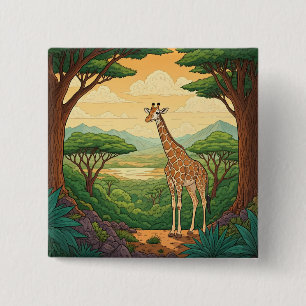 Badge Carré 5 Cm Girafe debout dans un cadre sauvage