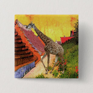Badge Carré 5 Cm Girafes et arbres,长颈鹿. Photographie de zoo d'anima