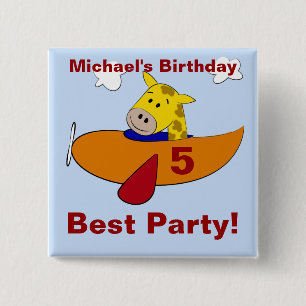 Badge Carré 5 Cm Giraffe en avion Anniversaire Fête Favoriser