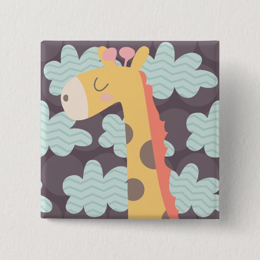Badge Carré 5 Cm Giraffe et nuages (Devant)