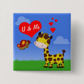 Badge Carré 5 Cm Giraffe et papillon en amour (Devant)