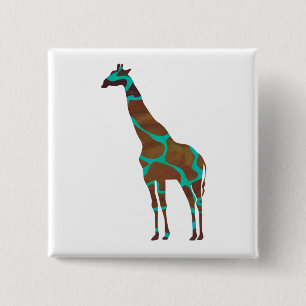 Badge Carré 5 Cm Giraffe Impression Brown et Turquoise
