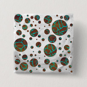 Badge Carré 5 Cm Giraffe Impression Brown et Turquoise