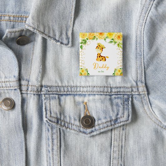 Badge Carré 5 Cm Giraffe Jaune Floral Papa (En situation)