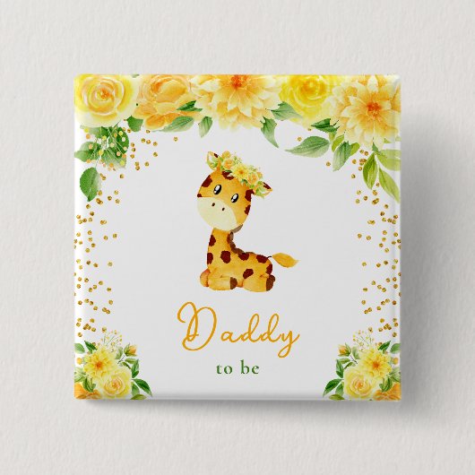 Badge Carré 5 Cm Giraffe Jaune Floral Papa (Devant)