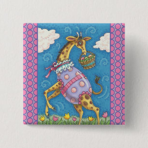Badge Carré 5 Cm GIRAFFE, OEUFS DE PÂQUES & TULIPS HOLIDAY Squ