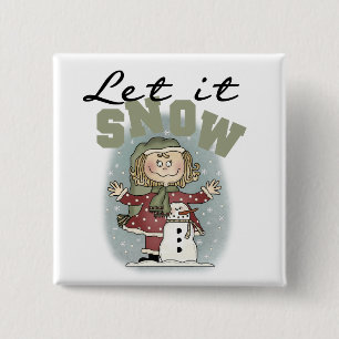 Badge Carré 5 Cm Girl and Snowman Let it Snow T-shirts