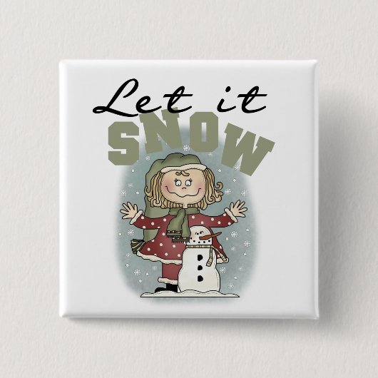 Badge Carré 5 Cm Girl and Snowman Let it Snow T-shirts (Devant)