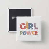 Badge Carré 5 Cm Girl Power (Devant & derrière)