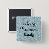 Badge Carré 5 Cm Glam Happy Retirement Bleu Parties scintillant Arg (Devant & derrière)