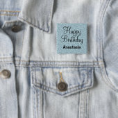 Badge Carré 5 Cm Glam Joyeux Anniversaire Bleu Parties scintillant  (En situation)