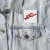 Badge Carré 5 Cm Glassy Red Happy Birthday Texte Image (En situation)