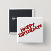 Badge Carré 5 Cm Glassy Red Happy Birthday Texte Image (Devant & derrière)