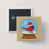 Badge Carré 5 Cm Globe des neiges avec cardinal rouge mignon (Devant & derrière)