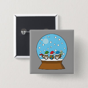Badge Carré 5 Cm Globe des neiges avec trois Chouettes Gnomes