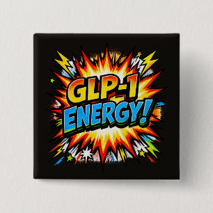 Badge Carré 5 Cm GLP-1 Énergie Bande Dessinée Pop Art