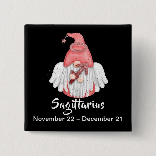 Badge Carré 5 Cm Gnome Sagittarius Astrologie Signal Angel Pinback, (Devant)