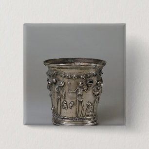 Badge Carré 5 Cm Gobelet de relief avec des squelettes tenant des