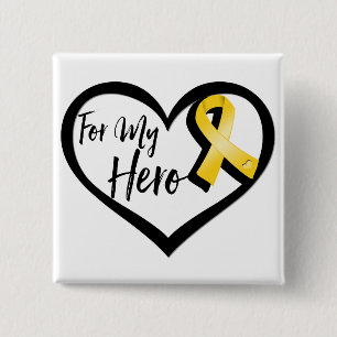 Badge Carré 5 Cm Gold Awareness Ribbon For My Hero
