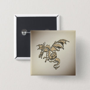 Badge Carré 5 Cm Golden Dragon