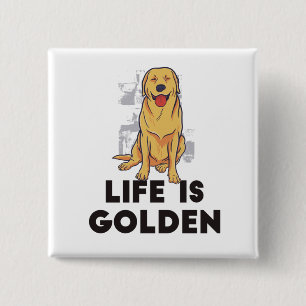 Badge Carré 5 Cm Golden Retriever Dog - La vie est dorée