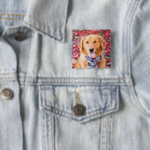 Badge Carré 5 Cm Golden Retriever in Scarf (En situation)