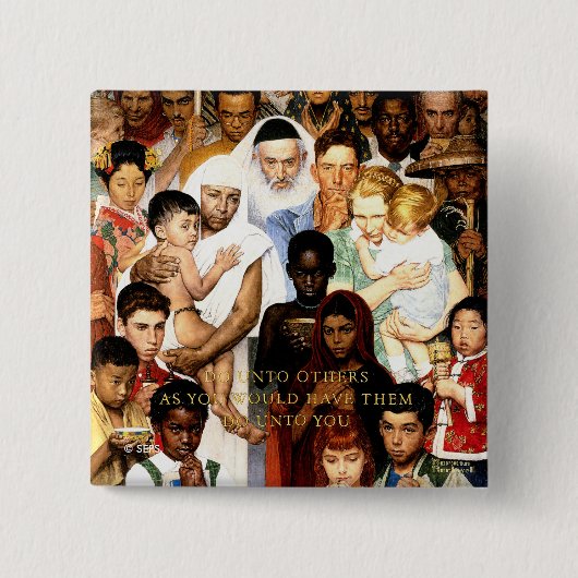 Badge Carré 5 Cm Golden Rule (Do to other) par Norman Rockwell (Devant)