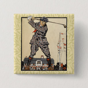 Badge Carré 5 Cm Golf Golfeur Vintage Antique Golf