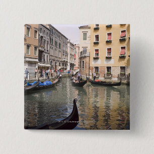 Badge Carré 5 Cm Gondoles dans un canal, Venise, Italie