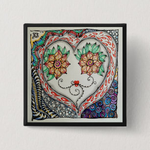 Badge Carré 5 Cm Goupille de coeur (carré de 2 pouces)