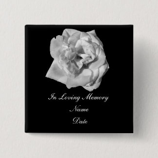 Badge Carré 5 Cm Goupille de mémoire de rose blanc
