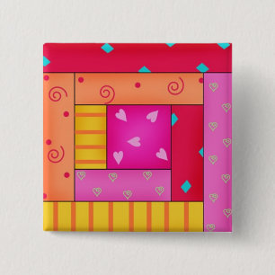 Badge Carré 5 Cm Goupilles colorées d'art de bloc de cabine de