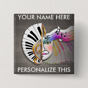 Badge Carré 5 Cm GOUPILLES de masque de musique