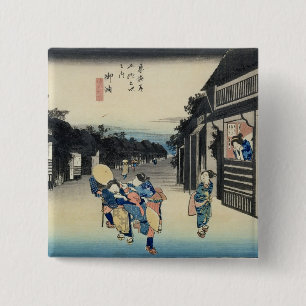 Badge Carré 5 Cm Goyu : Serveuses sollicitant des voyageurs