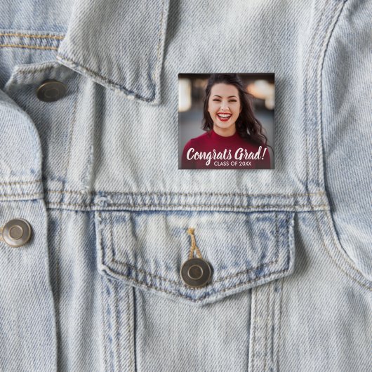 Badge Carré 5 Cm Graduation Photo Félicats Grad Class 20XX Custom (En situation)