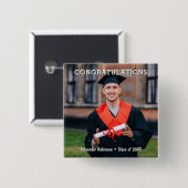 Badge Carré 5 Cm Graduation Photo Stylish Keepsaké (Devant & derrière)