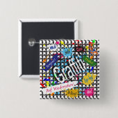 Badge Carré 5 Cm Graffiti de voeux (Devant & derrière)