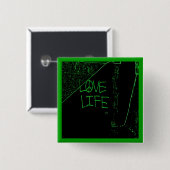 Badge Carré 5 Cm Graffiti "Love Life" Bouton vert néon (Devant & derrière)